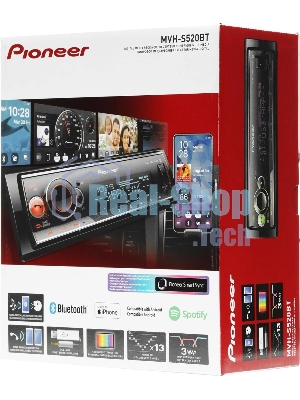 Автомагнитола Pioneer MVH-S520BT, 1 DIN, Bluetooth, USB Type-A, AUX, пульт ДУ, съёмная панель