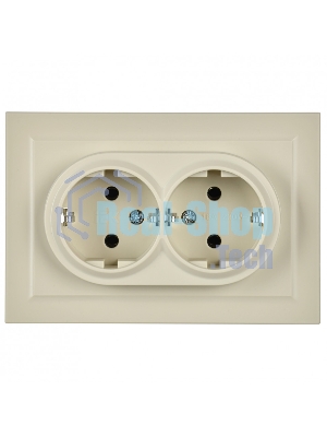Розетка 2-местная IEK BRITE РС12-3-БрКр (BR-R21-16-K10-F) с заземлением, без защитных шторок, 16А в сборе, бежевый
