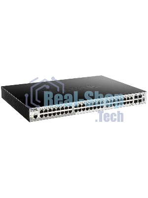 Kоммутатор D-Link DGS-1510-52XMP/A2A PROJ Управляемый L2+ стекируемый с 48 портами 10/100/1000Base-T и 4 портами 10Gbase-X SFP+ (48 портов PoE 802.3af/at, PoE-бюджет 370 Вт; 740 Вт с DPS-700)