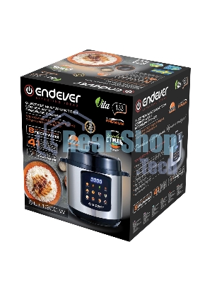Скороварка-мультиварка электрическая Endever Vita-133 черный/стальной, 1200 Вт, 6 л, 12 авторежимов работы, книга рецептов, 2 шт/уп.