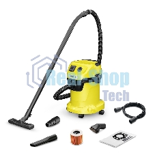 Строительный пылесос Karcher WD 3 P V-17/4/20 Workshop желтый, 1000 Вт, уборка сухая/сбор воды/выдув, пылесборник мешок/контейнер, 17 л