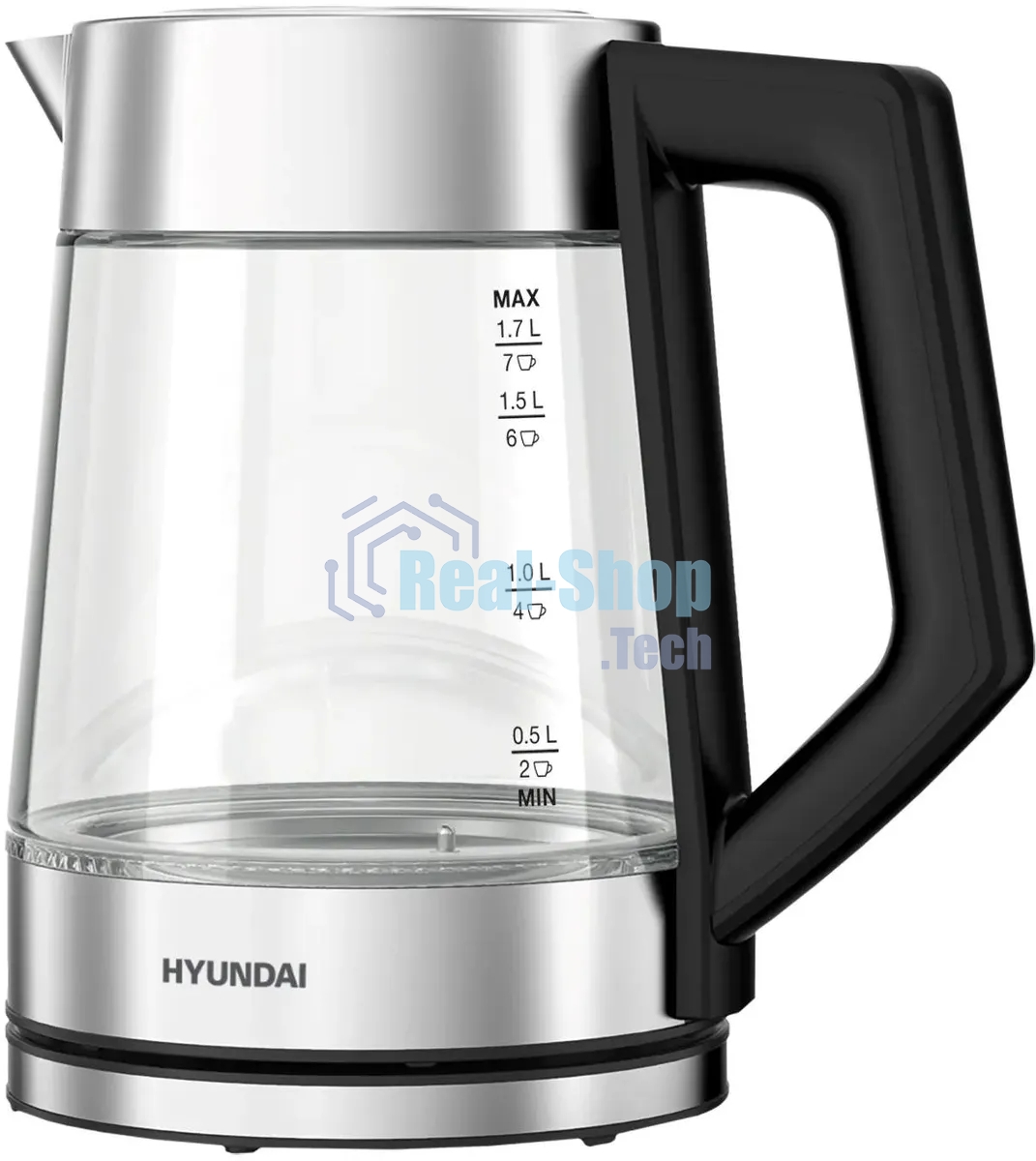 Чайник электрический Hyundai HYK-G4402 1.7 л, 2200 Вт, черный/серебристый корпус: стекло
