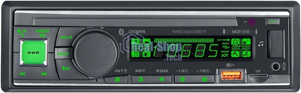 Автомагнитола Digma MCP-518, 1 DIN, Bluetooth, USB Type-A, AUX