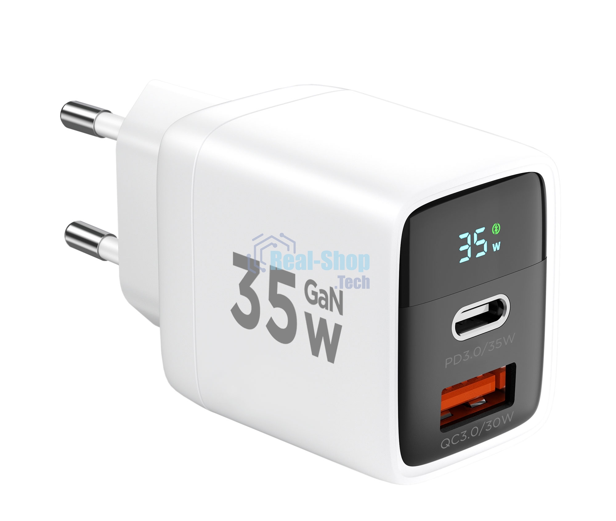 Сетевое зарядное устройство с дисплеем Cablexpert MP3A-PC-52, 35Вт GaN, QC3.0/PD3.0, 1хUSB, 1хType-C, белый, коробка
