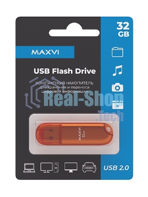 Флешка USB Maxvi P1 orange (FD32GBUSB20C10P1), 32Gb, USB 2.0, R/W 15/5, оранжевый