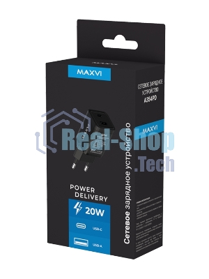 Сетевое зарядное устройство Maxvi A354PD Type-C 20W PD3.0 + USB 2.4A, черный