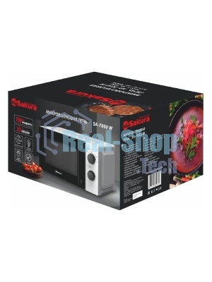 Микроволновая печь Sakura SA-7050W белый, 20 л, 700 Вт, переключатели - поворотный механизм