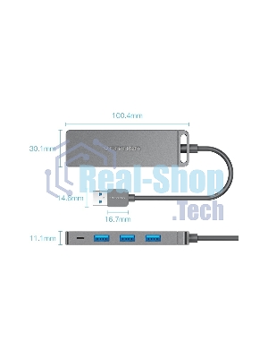 USB-концентратор Vention OTG USB 3.0 на 4 порта серый 1м.