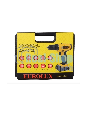 Дрель-шуруповерт Eurolux ДА-16/2Li, 16 В, 1.5 Ач, 30 Нм, щеточный