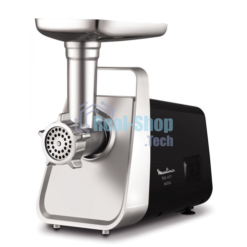 Мясорубка электрическая Moulinex ME306832 черный, 1600 Вт, 1.9 кг/мин, реверс, защита от перегрузки, металлический лоток, насадки - 6