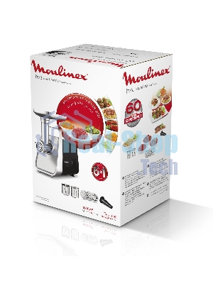 Мясорубка электрическая Moulinex ME306832 черный, 1600 Вт, 1.9 кг/мин, реверс, защита от перегрузки, металлический лоток, насадки - 6