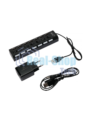 USB-концентратор Gembird UHB-U2P7-02, USB 2.0, USB 7 портов, USB/Адаптер: 5 В / 2 A