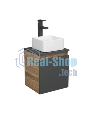 Тумба Bau Dream Blackwood 35 с ящиком, графит, раковина BAU Mini 37х23, выпуск клик клак, хром