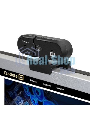 Веб-камера ExeGate Stream HD-4000 3840x2160, 30 кадр/с, USB Type-A, микрофон (2 шт, шумоподавление), автоматическая фокусировка, шторка приватности, универсальное крепление