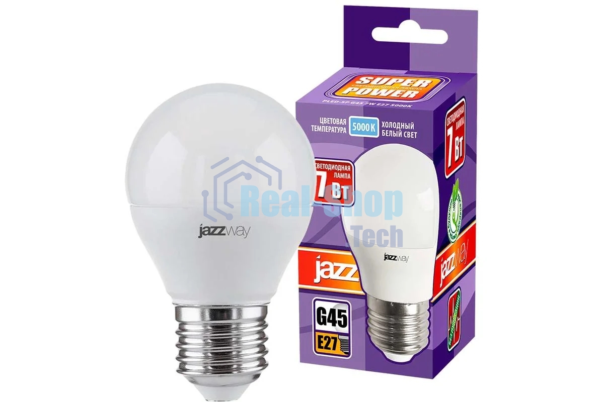 Лампа светодиодная JazzWay PLED-SP-G45 7Вт шар 5000К холодный белый E27 540лм 230В
