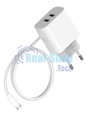 Сетевое зарядное устройство Maxvi CHL-242M 2.4A, with microUSB cable, 2хUSB-A, белый