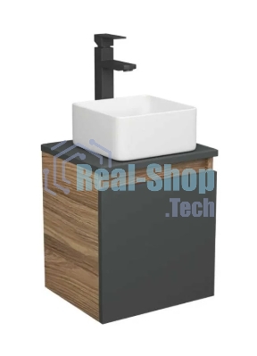 Тумба Bau Dream Blackwood 35 с ящиком, графит, раковина BAU Mini 37х23, смеситель для раковины высокий Hotel Still, нержавеющая сталь