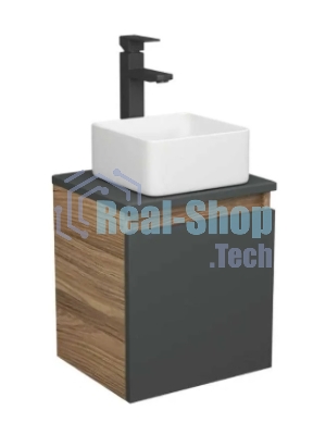 Тумба Bau Dream Blackwood 35 с ящиком, графит, раковина BAU Mini 37х23, смеситель для раковины высокий Hotel Still, нержавеющая сталь