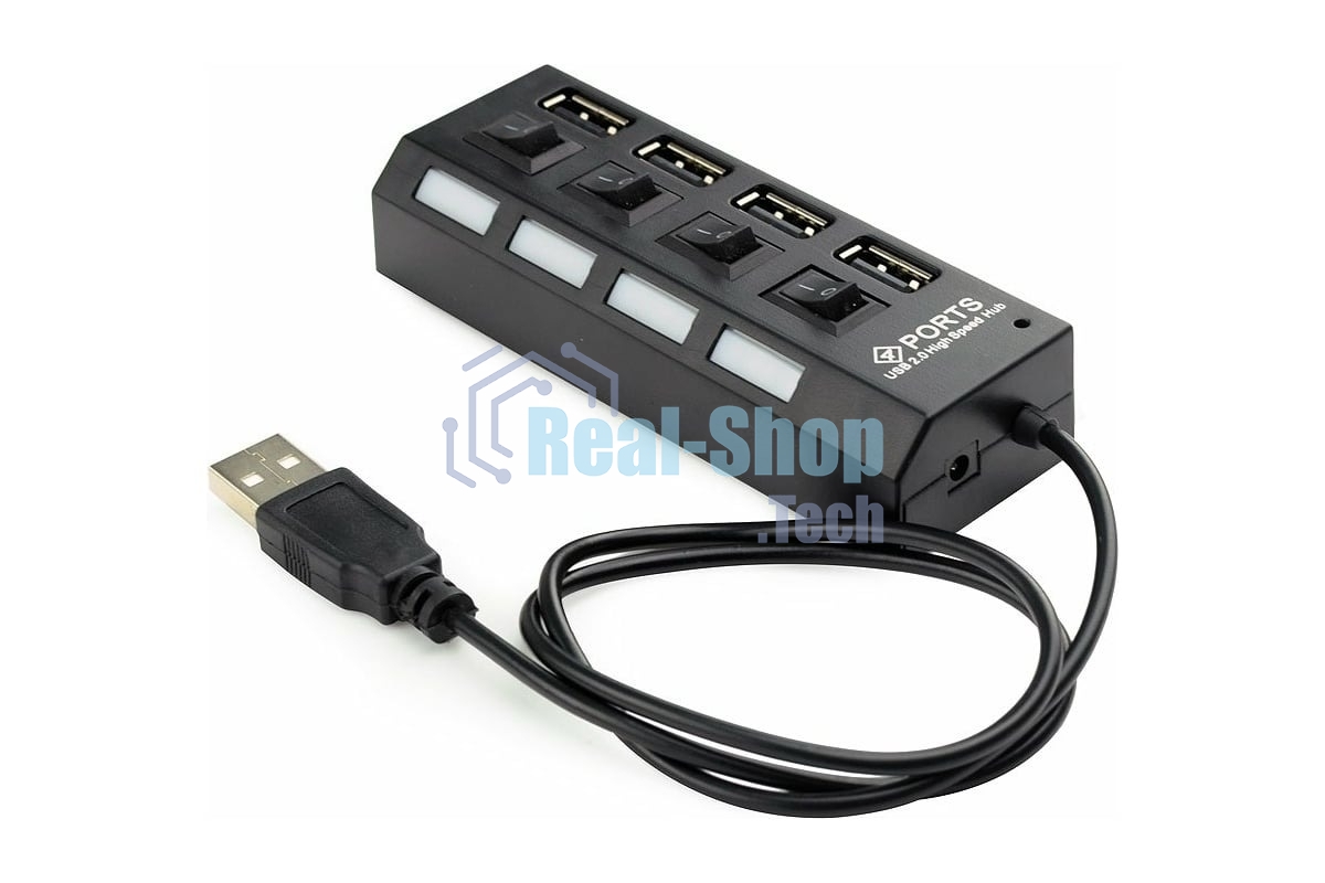 USB-концентратор Gembird UHB-243-AD, USB 2.0, USB 4 порта с подсветкой и выключателем, USB