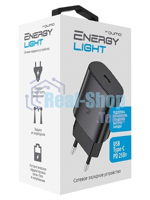 Сетевое зарядное устройство Qumo Energy light PD 25Вт, (модель 0102), порт: USB Type-C, черный