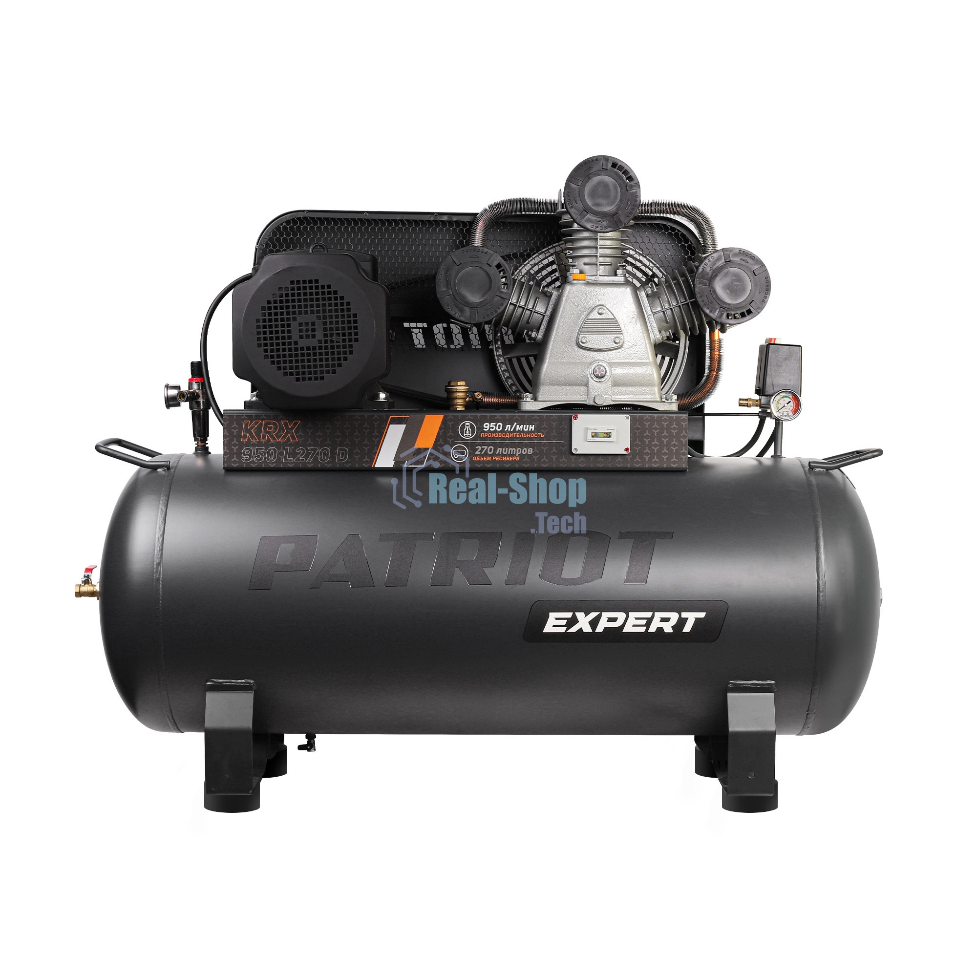 Компрессор поршневой Patriot KRX 950 L270 D ременной, масляный, 950 л/мин, 270 л, 10 бар, 5.5 кВт, 400 В