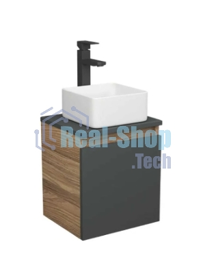 Тумба Bau Dream Blackwood 35 с ящиком, графит, раковина BAU Mini 37х23, смеситель для раковины высокий Hotel Still, нержавеющая сталь, выпуск клик клак, хром