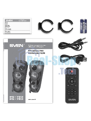 Колонка АС SVEN PS-750, черный (80 Вт, TWS, Bluetooth, FM, USB, microSD, LED-дисплей, 2х4400мА*ч)
