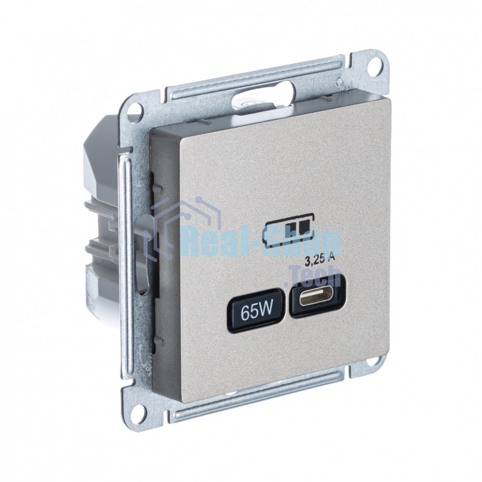 Розетка USB SE тип-C 65W высокоскор.заряд. QC, PD, мех. AtlasDesign шампань