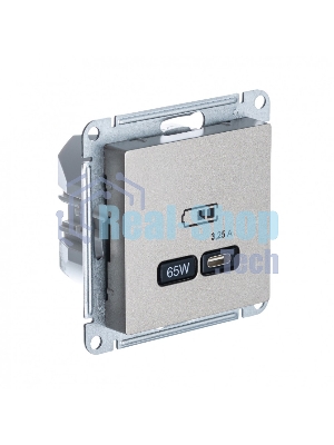 Розетка USB SE тип-C 65W высокоскор.заряд. QC, PD, мех. AtlasDesign шампань