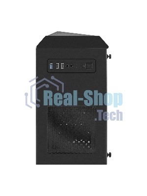 Компьютерный корпус Minitower ExeGate EX294384RUS Mistery R2 (mATX, без БП, 2*USB+1*USB 3.0, аудио, черный, 1 вент. 12см с RGb подсветкой и полоса на передней панели, боковая панель - закаленное стекло)