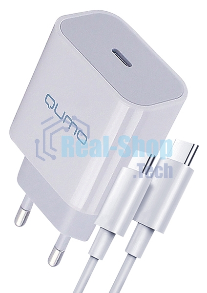 Сетевое зарядное устройство Qumo Energy light PD 20Вт, (модель 0105), USB Type-C PD, + кабель 1м. Type-C на Type-C, белый