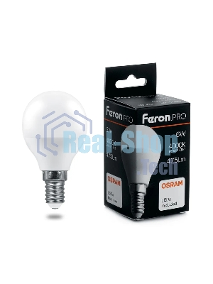 Лампа светодиодная Feron PRO LB-1406 (38066) 6 вт Е14 белый матовый шар