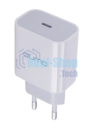 Сетевое зарядное устройство Qumo Energy light PD 20Вт, (модель 0105), USB Type-C PD, + кабель 1м. Type-C на Type-C, белый
