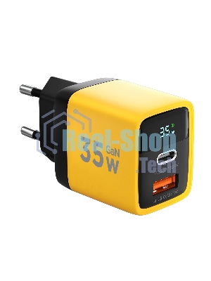 Сетевое зарядное устройство с дисплеем Cablexpert MP3A-PC-53, 35Вт GaN, QC3.0/PD3.0, 1хUSB, 1хType-C, желтый, коробка