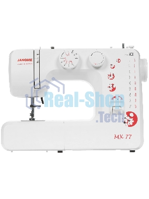 Швейная машина Janome MX 77 белый, электромеханическая, вертикальный качающийся, 15 операций, петля полуавтомат