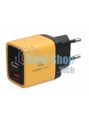 Сетевое зарядное устройство с дисплеем Cablexpert MP3A-PC-53, 35Вт GaN, QC3.0/PD3.0, 1хUSB, 1хType-C, желтый, коробка