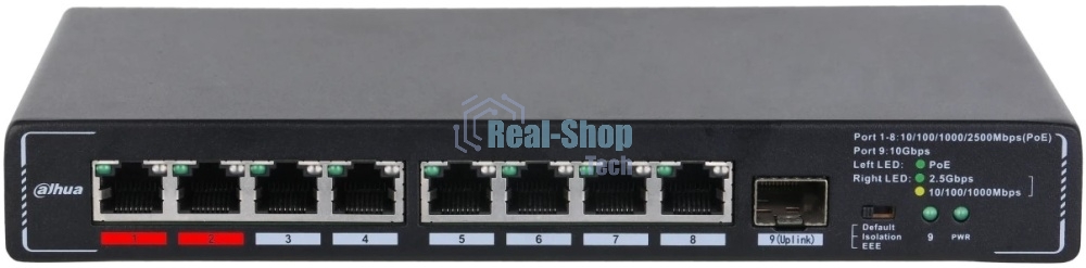 Коммутатор Dahua DH-SMG1009XP, 8×2.5 Гбит/с RJ45 + 1×10 Гбит/с SFP+, неуправляемый