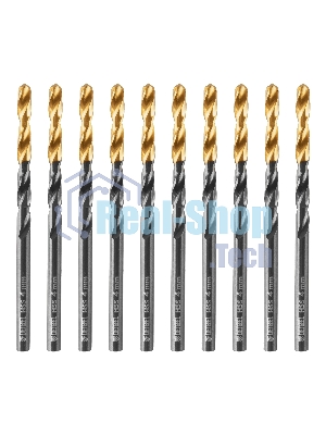 Сверло по металлу Denzel 4 мм, HSS-Tin, Golden Tip, 10 шт.