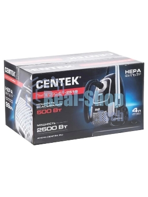 Пылесос Centek CT-2519 черный/хром, 500/2500 Вт, уборка сухая, пылесборник мешок 4 л