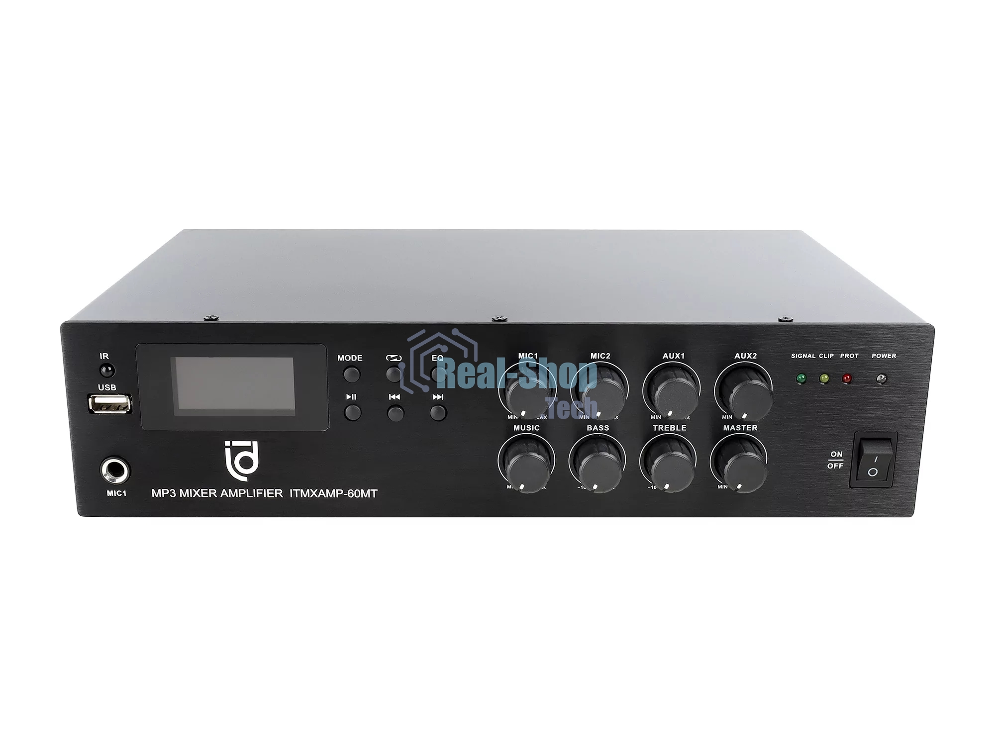 Микшер-усилитель Intrend ITMXAMP-60MT MP3, FM тюнер, USB, Bluetooth, 2хMic/3хLine входы, 1хLine выход,60 Вт, 4/8Ом/100V, IR-пульт в комплекте