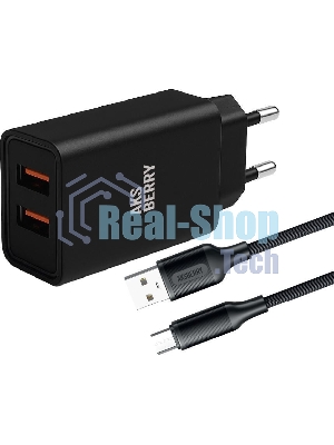 Сетевое зарядное устройство AKSBERRY (6900209220015) T38 2 USB 2.4A + кабель MicroUSB, черный