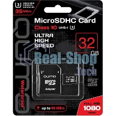 Флеш карта QUMO MicroSDHC 32Gb Сlass 10 UHS-I U3,3.0, адаптер в комплекте SD, черно-красная картонная упаковка (QM32GMICSDHC10U3)