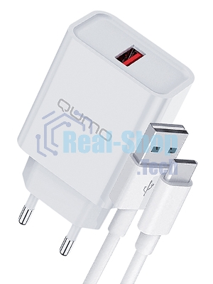 Сетевое зарядное устройство Qumo Energy light 18Вт, (модель 0107), порт: USB-A, + кабель 1м. USB-A на USB Type-C, белый
