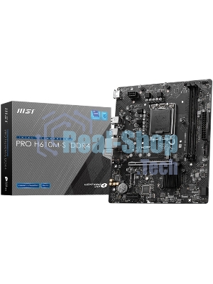 Материнская плата MSI PRO H610M-S DDR4, LGA 1700, Intel H610, 2xDDR4, 2xSATA, 1xM.2, 1xPCIe 4.0 x16, 1xPCIe 3.0 x1, 1xHDMI, 1x1Gb LAN, 4xUSB 2.0, 2xUSB 3.2 Gen 1, 3x3.5 мм, 7.1, Micro-ATX