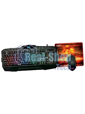 Комплект клавиатура+мышь Qumo Wartime проводной, USB, 3200 DPI, чёрный