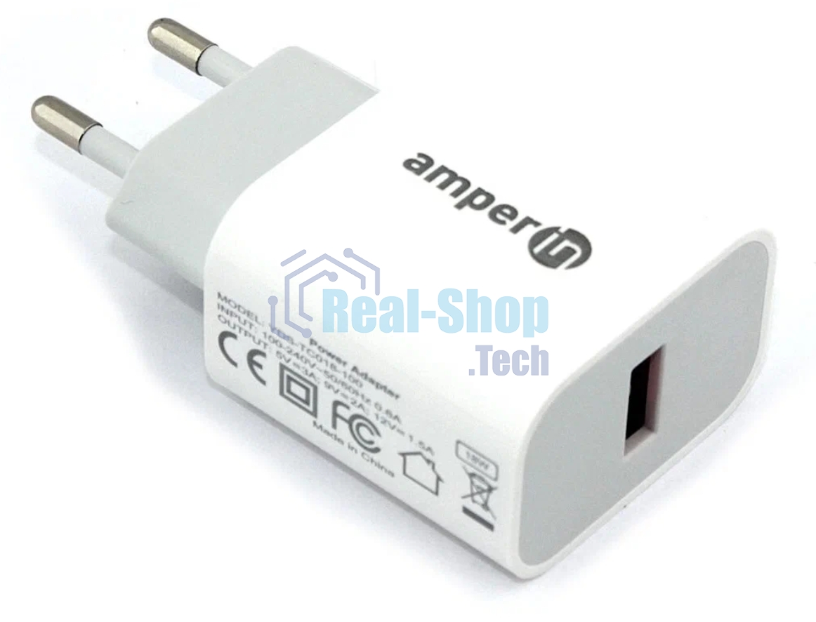 Блок питания (сетевой адаптер) Amperin USB-A, USB-C (YDS-TC045-011PK) 45W, белый