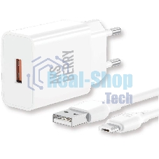 Сетевое зарядное устройство AKSBERRY (6972969383071) T42 QC3.0 + кабель MicroUSB, белый