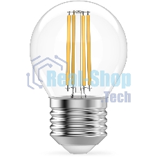 Лампа светодиодная филаментная Gauss Filament 8Вт цок.: E27 шар св. свеч. бел. нейт. (упак.: 10 шт)