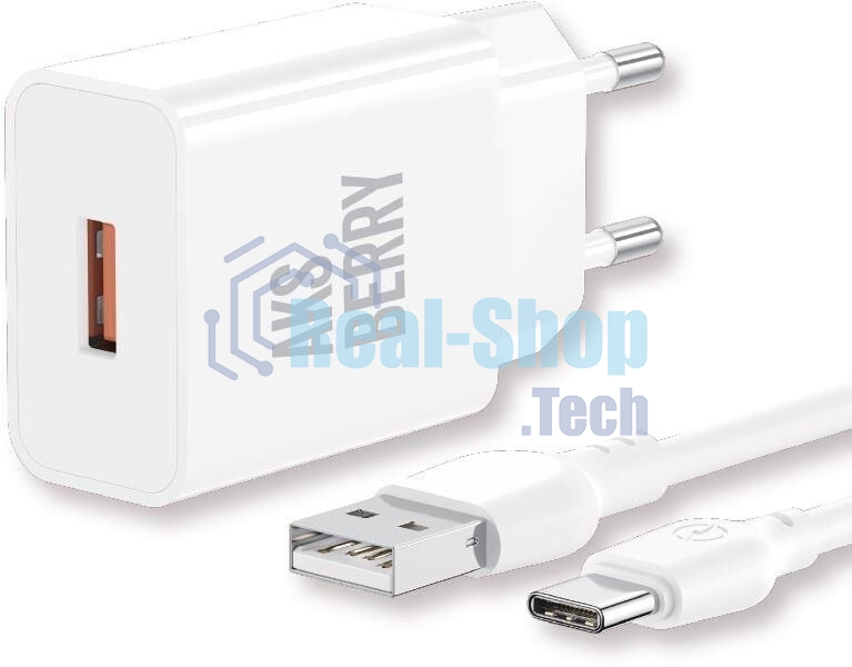 Сетевое зарядное устройство AKSBERRY (6972969383088) T42 QC3.0 + кабель Type C (белый)