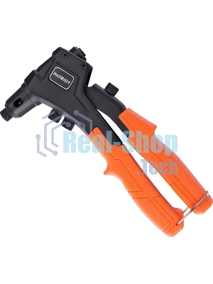 Заклепочник PATRIOT RP 200, услиленный литой корпус, Cr-Mo 3x-сегментный цанговый зажим, компактный, подпружинен.рукоятки, набор заклепок (по 15шт х 2,4-3,2-4,0-4,8 мм)